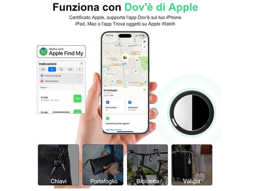 Localizzatore Smart Air Tracker Tag Compatibile Apple solo iOS Batteria di Ricambio Inclusa Adatto per Chiavi Portafoglio Auto Bici Cane Gatto Nero Confezione da 4