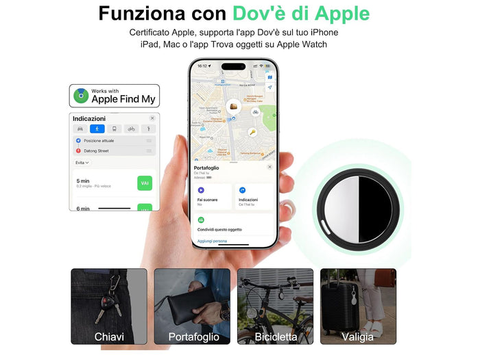 Localizzatore Smart Air Tracker Tag Compatibile Apple solo iOS Batteria di Ricambio Inclusa Adatto per Chiavi Portafoglio Auto Bici Cane Gatto Nero Confezione da 4