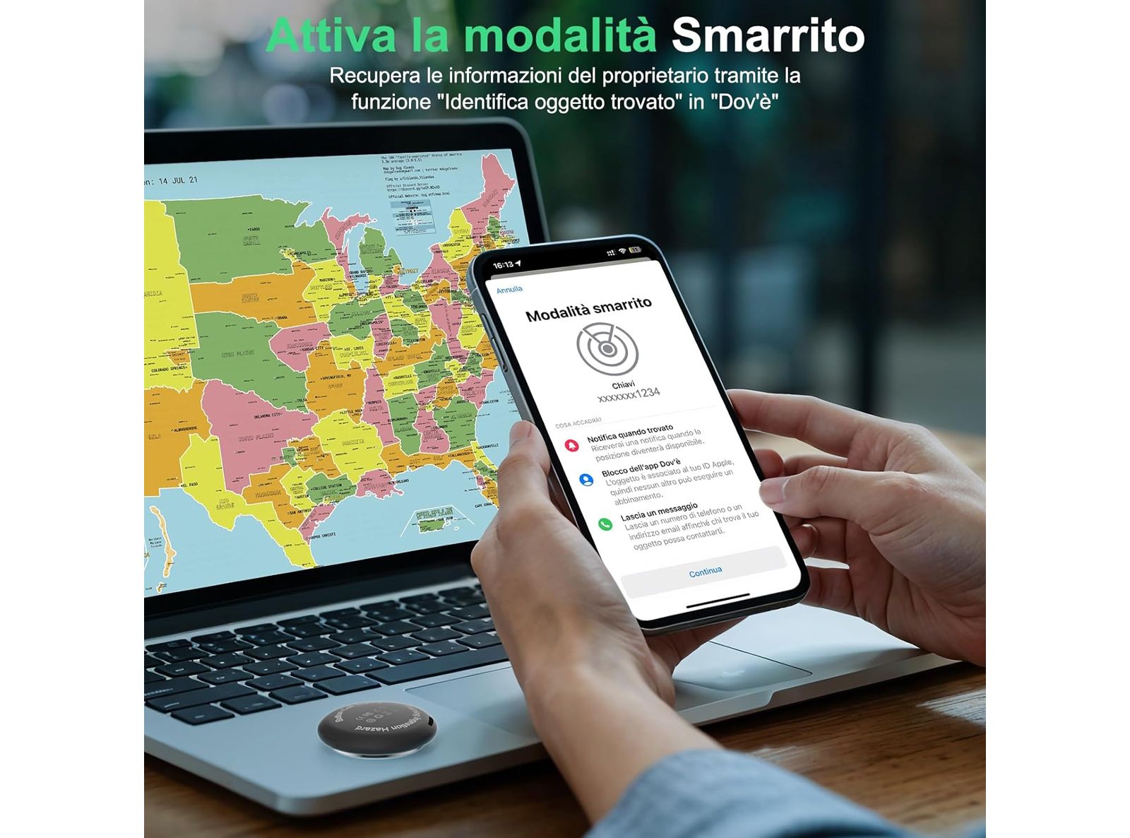 Localizzatore Smart Air Tracker Tag Compatibile Apple solo iOS Batteria di Ricambio Inclusa Adatto per Chiavi Portafoglio Auto Bici Cane Gatto Nero Confezione da 4