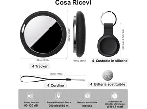 Localizzatore Smart Air Tracker Tag Compatibile Apple solo iOS Batteria di Ricambio Inclusa Adatto per Chiavi Portafoglio Auto Bici Cane Gatto Nero Confezione da 4