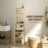 Mobile Scaffale Bagno a 7 Ripiani Portaoggetti in Bambù, 44x33x180 cm, Color Legno