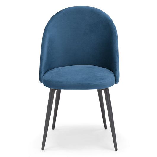 Sedia Lola, 100% Made in Italy, imbottita in tessuto effetto vellutato antimacchia idrorepellente, gambe in metallo ghisa, colore Blu Notte
