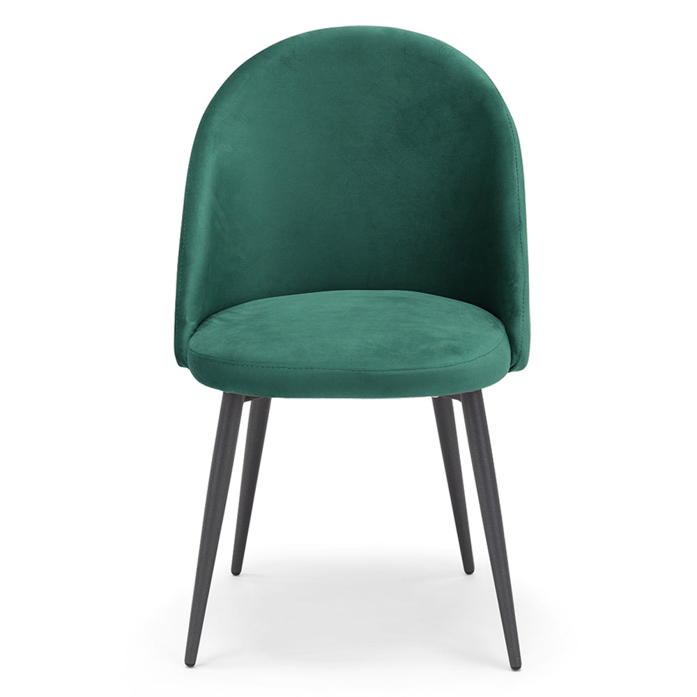 Sedia Lola, 100% Made in Italy, imbottita in tessuto effetto vellutato antimacchia idrorepellente, gambe in metallo ghisa, colore Verde Smeraldo