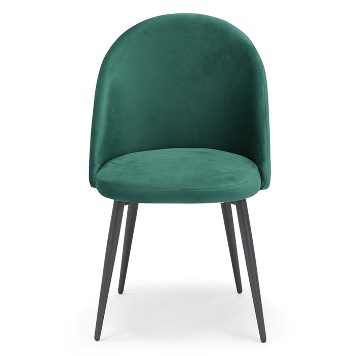 Sedia Lola, 100% Made in Italy, imbottita in tessuto effetto vellutato antimacchia idrorepellente, gambe in metallo ghisa, colore Verde Smeraldo