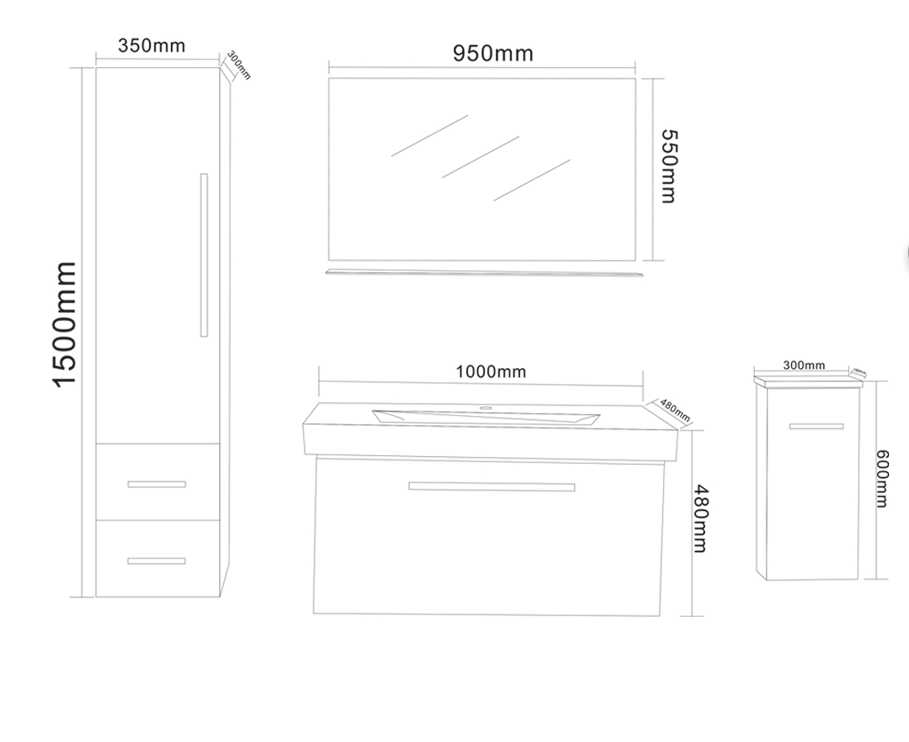 Mobile bagno bianco 100 cm lavabo e colonne inclusi – White London