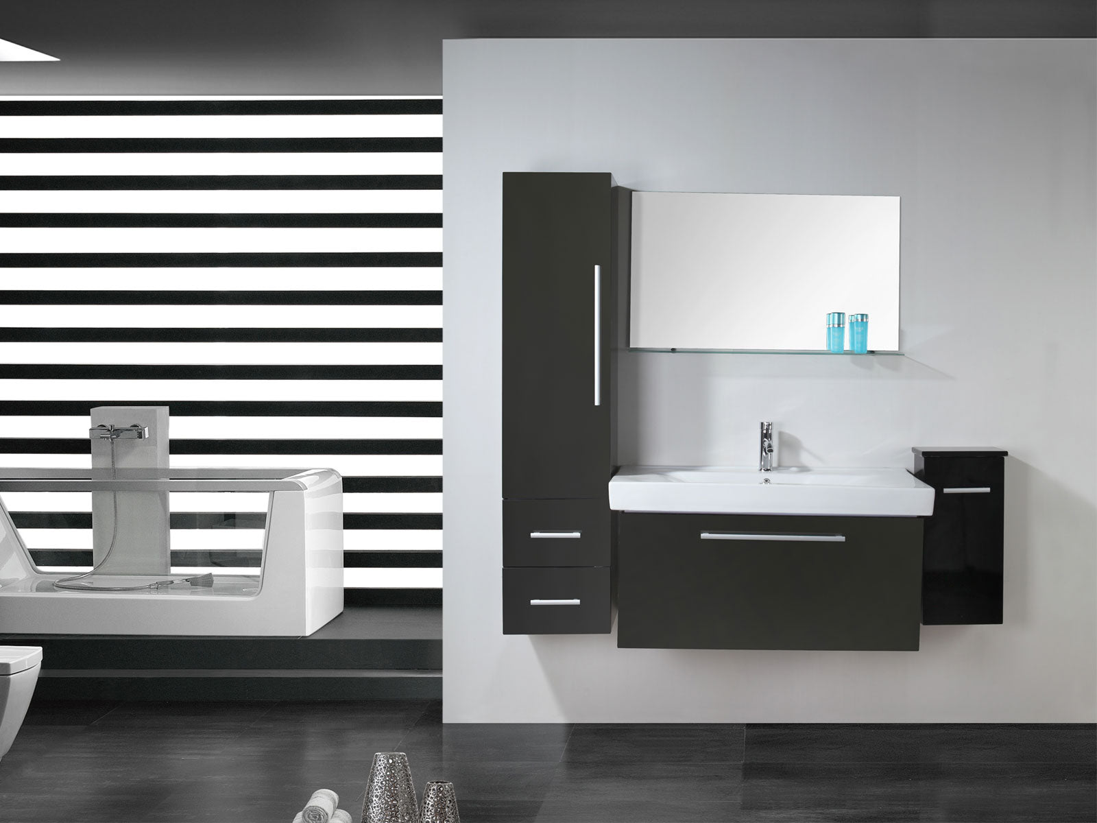 Mobile bagno nero 100 cm lavabo e colonna inclusi – London