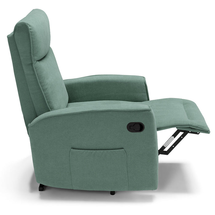 Poltrona relax manuale Londra, reclinabile manualmente, 3 diverse posizioni, design moderno, seduta ergonomica, tessuto idrorepellente, colore Salvia