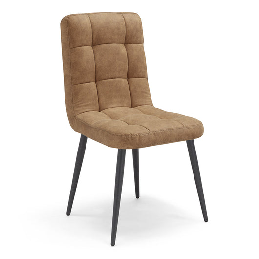 Sedia Imbottita LORY, Base Conica in metallo, ideale per sala da pranzo, soggiorno, ufficio, sale d'attesa, tessuto trapuntato a quadri colore Brandy Invecchiato, Design moderno