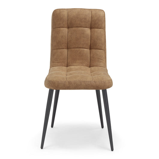 Sedia Imbottita LORY, Base Conica in metallo, ideale per sala da pranzo, soggiorno, ufficio, sale d'attesa, tessuto trapuntato a quadri colore Brandy Invecchiato, Design moderno