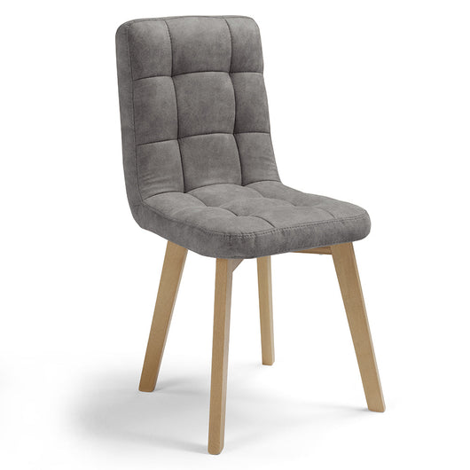 Set 4 sedie Imbottite LORY, struttura robusta in legno, ideale per sala da pranzo, soggiorno, ufficio, sale d'attesa, tessuto trapuntato a quadri colore Grigio, Design moderno