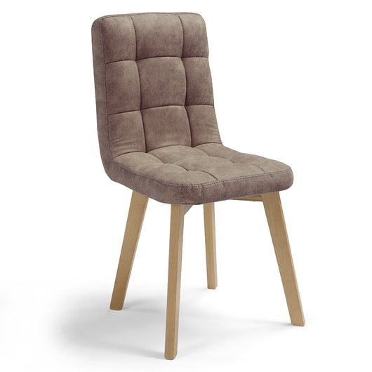 Sedia Imbottita LORY, struttura robusta in legno, ideale per sala da pranzo, soggiorno, ufficio, sale d'attesa, tessuto trapuntato a quadri colore Moka Vintage, Design moderno