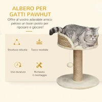 Albero Tiragraffi per Gatti con Lettino, Palo in Juta e Pallina Appesa, 40x40x49cm, Beige