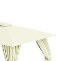 Gazebo da Giardino 4x3m con Doppio Tettuccio, Pareti in Poliestere e Struttura in Acciaio, Beige