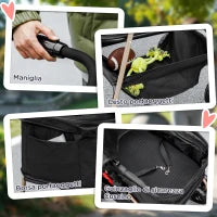 Passeggino per Cani 3 in 1 Pieghevole con Borsa Trasportino e Cestino Inferiore, Nero