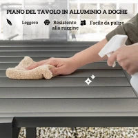 Set da Giardino 7 Pezzi con 6 Sedie Pieghevoli e Tavolo Allungabile, in Acciaio, Alluminio e Rete Grigio e Nero