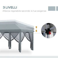 Gazebo da Giardino Pieghevole 6x3 m con 6 Zanzariere e Pulsante, in Acciaio e Poliestere, Grigio