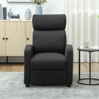 Poltrona Relax Reclinabile Manualmente con Poggiapiedi e Imbottita in Tessuto, Nero