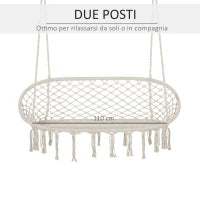 Amaca a Dondolo da Giardino e Casa a 2 Posti, Telaio Metallo e Seduta Cotone 130x75x35cm, Bianco Crema