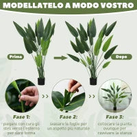 Pianta Artificiale Verde di Uccello del Paradiso da 20 Foglie di 140 cm con Vaso, in PE, PEVA e PP