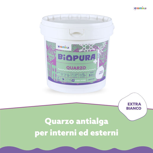 Pittura quarzo antialga interni esterni finitura opaca linea biopura cromika *** formato 5 lt, confezione 1
