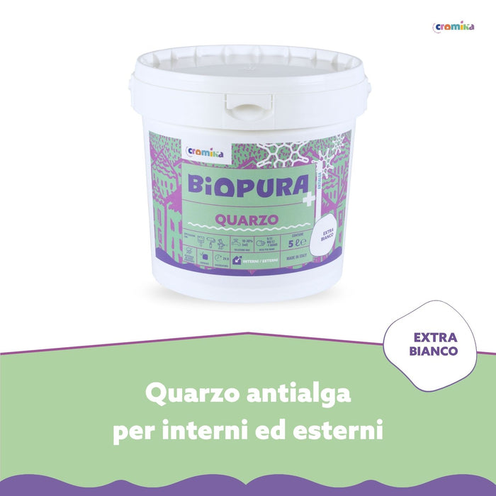 Pittura quarzo antialga interni esterni finitura opaca linea biopura cromika *** formato 5 lt, confezione 1