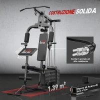 Stazione Fitness con Seduta e Schienale Imbottiti, in Acciaio e PU, 135x103x210 cm, Nero