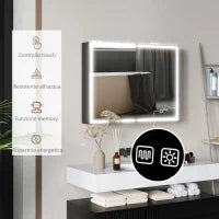 Armadietto a Specchio d Bagno con Luci LED e Ripiani Regolabili, in Vetro e Alluminio, 80x12.8x60 cm, Nero