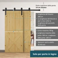 Kit Porta Scorrevole in Acciaio con Binario, Rulli, Fermi, Guide, Bulloni e Viti, 200x0.6x4 cm, Nero