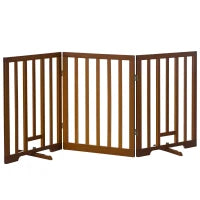 Cancellino per Cani Pieghevole a 3 Pannelli con Piedini Antiscivolo per Corridoi, Scale e Stanze, in Legno di Pino, 181x35x76 cm, Marrone Scuro