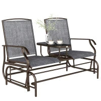 Panchina a Dondolo da Giardino a 2 Posti in Metallo e Tessuto a Rete Traspirante, 147x78x101.5cm, Marrone e grigio