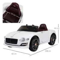 Macchina Elettrica per Bambini Bentley GT 6V, con Doppi Motori, Auto Elettrica per Bambini con Telecomando, Clacson, Suoni, Fari e 2 Portiere Apribili, 2.5-5 km/h, per 3-5 Anni, Bianco