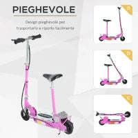 Monopattino Elettrico Pieghevole con Sella, 2 Ruote e Manubrio Regolabile, Bambini 7-12 Anni, 75x37x98cm, Rosa