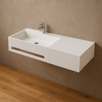 Lavabo in artificial stone bianco opaco matt modello alex sospeso con porta salviette *** confezione 1