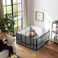 Parco di Parto per Cani Cuccia per Cani con Porta Tappeto di Pulizia Lavabile 122 x 122 x 60 cm nero