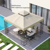 Copertura per Gazebo da Giardino 3x3m, Tetto Sostitutivo UPF30+ a 2 Livelli in Poliestere, Crema