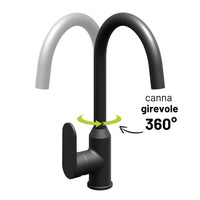 Miscelatore monocomando lavello cucina canna orientabile sofia installazione rapida *** finitura- nero opaco, confezi...