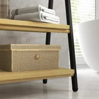 Portasciugamani Pieghevole con 3 Barre e 3 Ripiani, in Bambù e Acciaio, 53x31x153 cm, Nero e color Legno