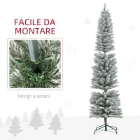 Albero di Natale Innevato con 405 Rami e Luci LED Bianche in Plastica e Metallo, Ø57x210 cm, Verde