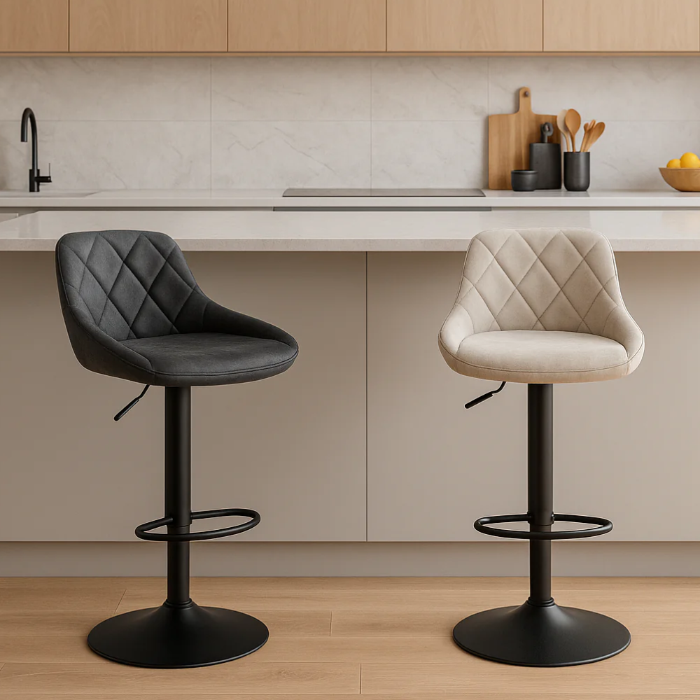 Set di 2 sgabelli da bar e cucina regolabili in altezza in microfibra grigio scuro Luca con struttura in metallo e poggiapiedi | Duzzle