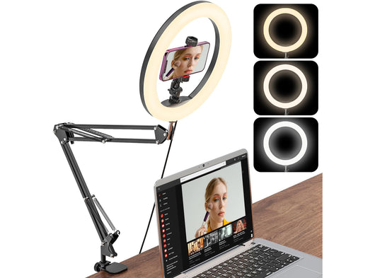 Luce ad Anello LED da 10'' con Treppiede per Smartphone 3 Modalità di Colore e 10 Livelli di Luminosità – Ideale per Selfie Trucco TikTok YouTube e Videoconferenze