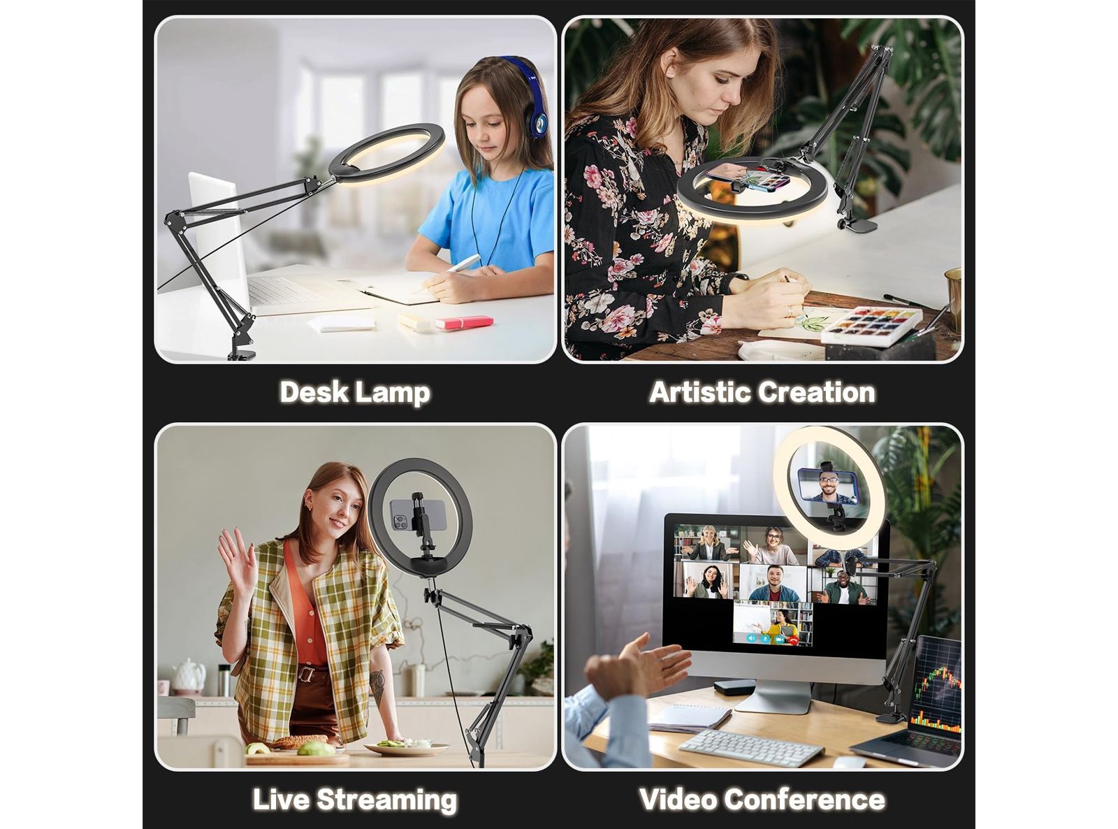 Luce ad Anello LED da 10'' con Treppiede per Smartphone 3 Modalità di Colore e 10 Livelli di Luminosità – Ideale per Selfie Trucco TikTok YouTube e Videoconferenze