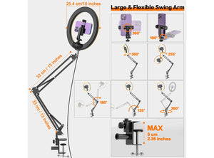 Luce ad Anello LED da 10'' con Treppiede per Smartphone 3 Modalità di Colore e 10 Livelli di Luminosità – Ideale per Selfie Trucco TikTok YouTube e Videoconferenze