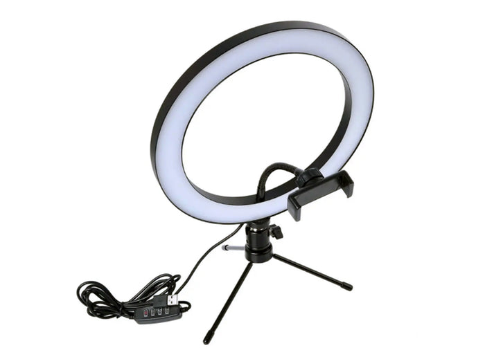 Luce ad Anello Ring Light con Mini Treppiede Supporto Smartphone Dimmerabile Diametro 20 cm USB