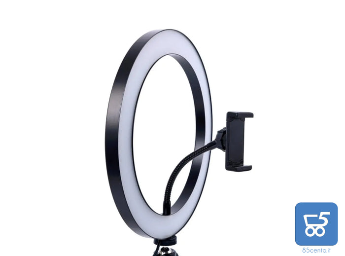 Luce ad Anello Ring Light con Mini Treppiede Supporto Smartphone Dimmerabile Diametro 20 cm USB