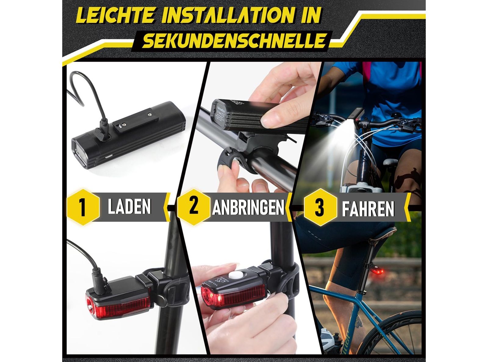 Luci LED per Bicicletta Anteriori e Posteriori Gisaee Impermeabili e Ricaricabili Tramite USB-C IPX5