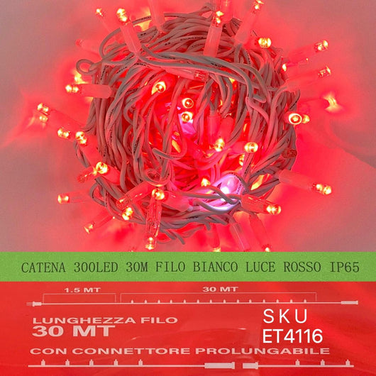 Luci Natale Catena 300 LED 30 M Metri Filo Bianco Luce Rossa Flash Bianco Esterna  IP65
