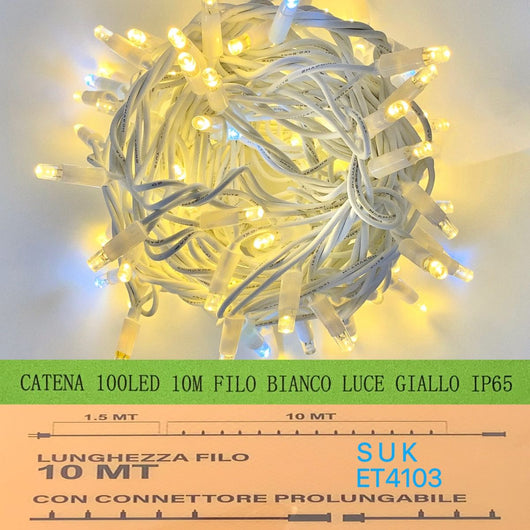 Luci Natale Catena Luminosa 100 LED 10 Metri Filo Bianco Luce Calda Gialla Flesh Bianco Esterno IP65