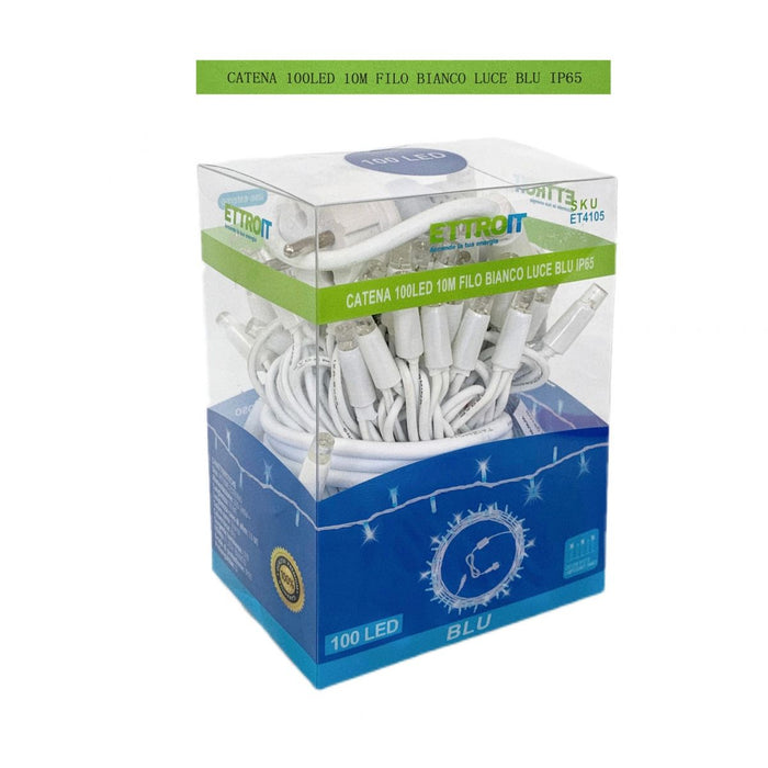 Luci Natale Catena Luminosa 100 LED 10 Metri Filo Nero Luce Blu Giallo Flesh Bianco Esterno IP65
