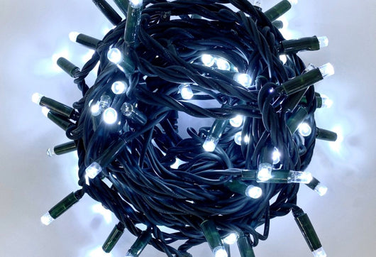 Luci Natale Catena Luminosa 100 LED 10 Metri Filo Verde Luce Bianca Esterno IP65