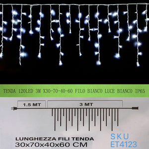 Luci Natale Tenda Natalizia Luminosa 120 LED Reflex 3 Metri  Filo Bianco Luce Bianco IP65 raccordabile IP65 ET4123